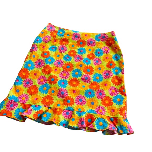 Vtg Floral Ruffle Bright Colorful Funky Mod Abstract Mini Skirt - Picture 1 of 5
